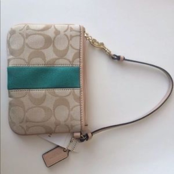Coach Handbags - - Coach khaki/emerald wristlet, new!